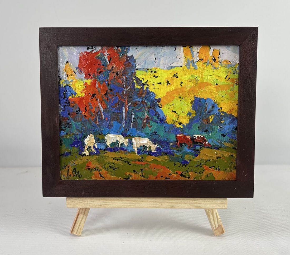 Oil painting In the shade of trees is peace of mind Alex Kalenyuk: Title: Oil painting In the shade of trees is peace of mind Alex Kalenyuk Description: No.AAA5071The oil painting on Cardboard titled "In the Shade of Trees is Peace of Mind" captures a tranquil pastor