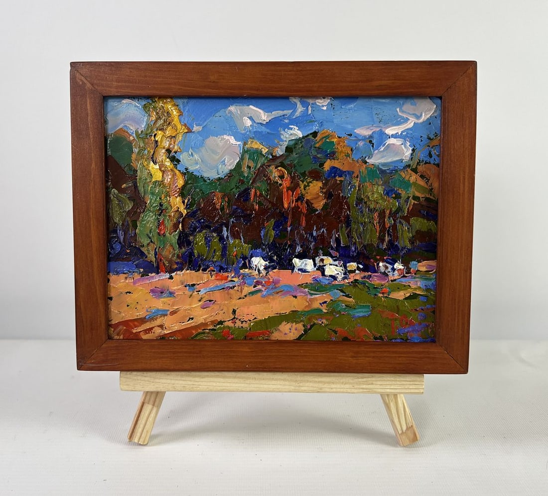 Oil painting Morning at the edge of the forest Alex Kalenyuk: Title: Oil painting Morning at the edge of the forest Alex Kalenyuk Description: No.AAA5128The oil painting on Cardboard titled "Morning at the edge of the forest" captures a radiant and energetic