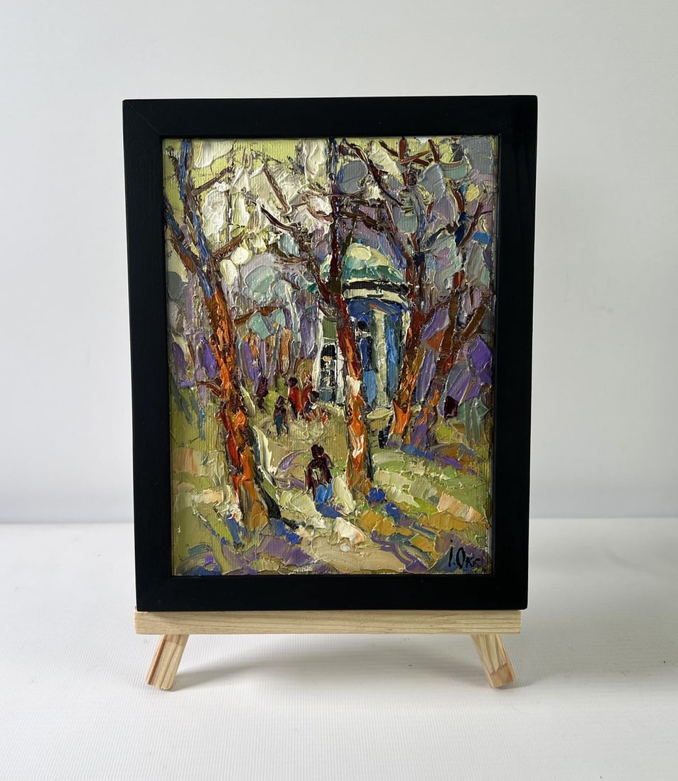 Oil painting A walk in the park Oksana Kalenyuk: Title: Oil painting A walk in the park Oksana Kalenyuk Description: No.AAA5192The oil painting on Canvas titled "A walk in the park" is an expressive and emotionally vivid interpretation of a