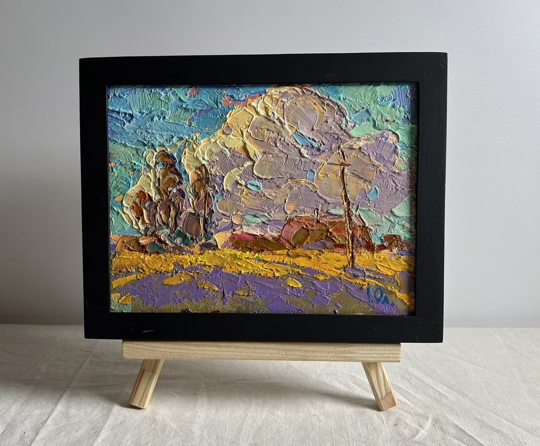 Oil painting Early autumn morning Alex Kalenyuk: Title: Oil painting Early autumn morning Alex Kalenyuk Description: No.AAA3997This oil painting cardboard, titled "Early autumn morning", the interplay of warm yellows, earthy browns, and cool blues b