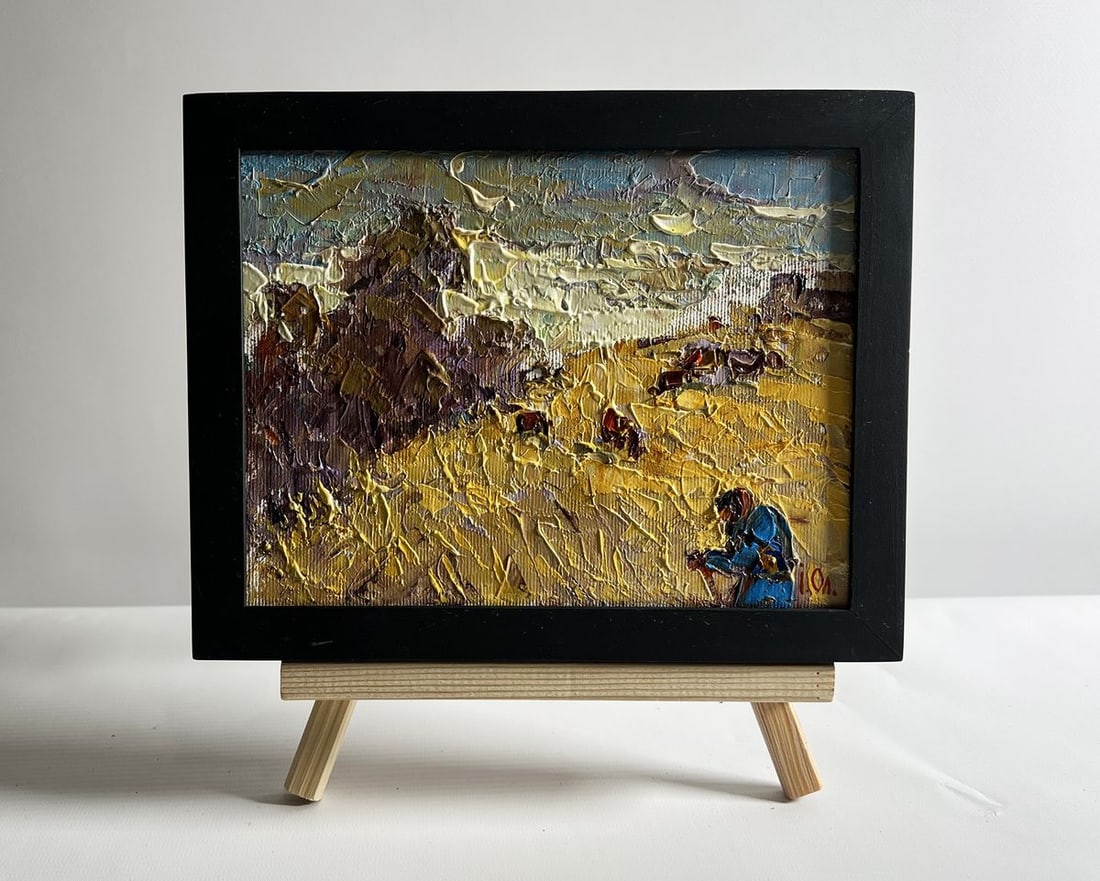 Oil painting Autumn golden fields Alex Kalenyuk: Title: Oil painting Autumn golden fields Alex Kalenyuk Description: No.AAA4128This oil painting canvas, titled "Autumn golden fields", the dominant hues of yellow and ochre create a rich, textured sur