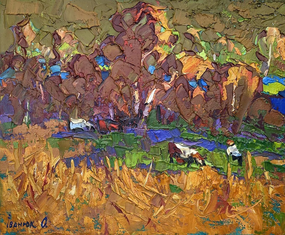 Oil painting Autumn colors Kalenyuk Alex: Title: Oil painting Autumn colors Kalenyuk Alex Description: No.Kalen 1191"Autumn Colors" is a vivid oil painting that encapsulates the very essence of fall, capturing the breathtaking beauty of the s