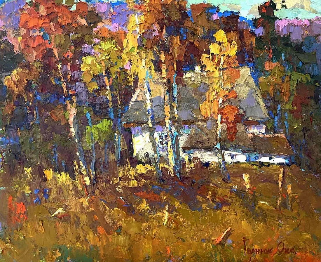 Oil painting Evening primrose Oksana Kalenyuk: Title: Oil painting Evening primrose Oksana Kalenyuk Description: No.Kalen 1232The oil painting entitled "Evening Primrose" is a vibrant and expressive depiction of a rural landscape in the evening. T