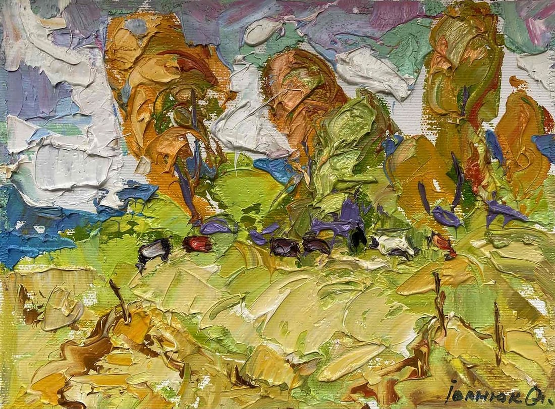 Oil painting Early autumn Alex Kalenyuk: Title: Oil painting Early autumn Alex Kalenyuk Description: No.Kalen 1248"Early Autumn" is an oil painting that evokes the transitional beauty of autumn's onset. The artwork is characterized by its ri