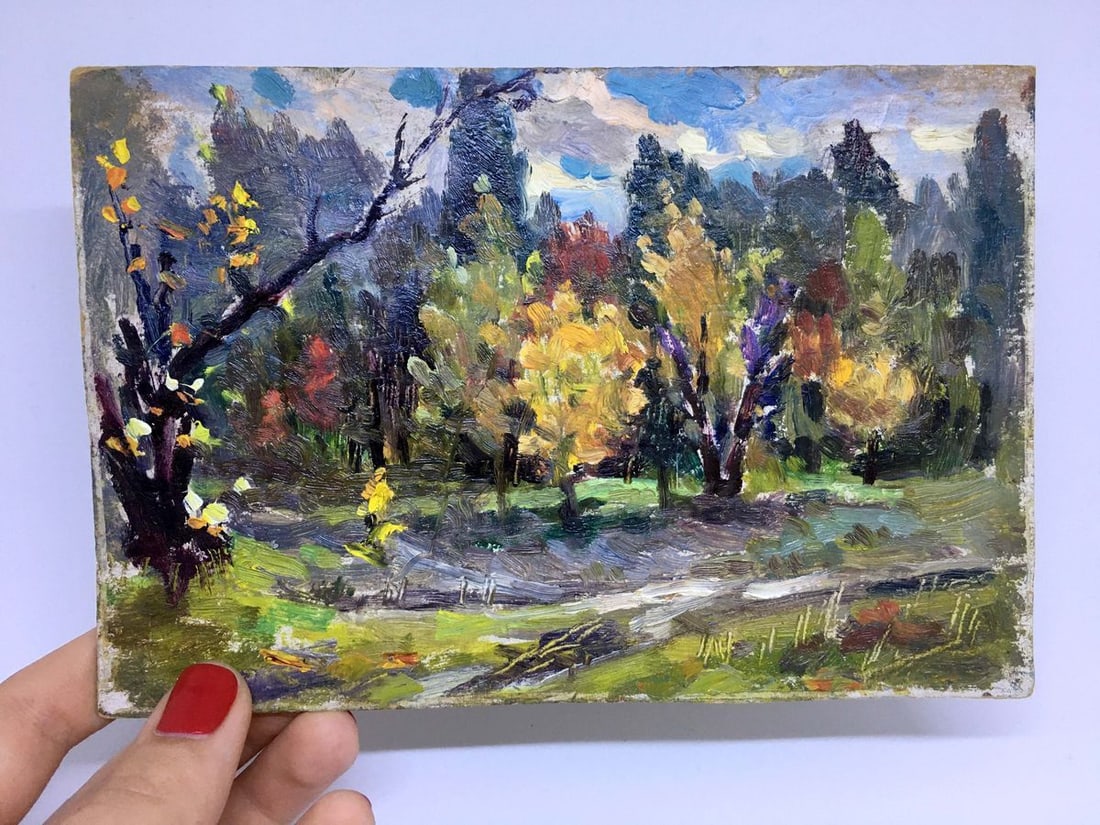 Oil painting Golden autumn Popov I. A.: Title: Oil painting Golden autumn Popov I. A. Description: No.Verns 948 *** ABOUT THIS PAINTING *** * TITLE: "Golden autumn" * ARTISTS: Popov I. A. * SIZE: 16.5x11 cm/'6.49x4.33 inches' *