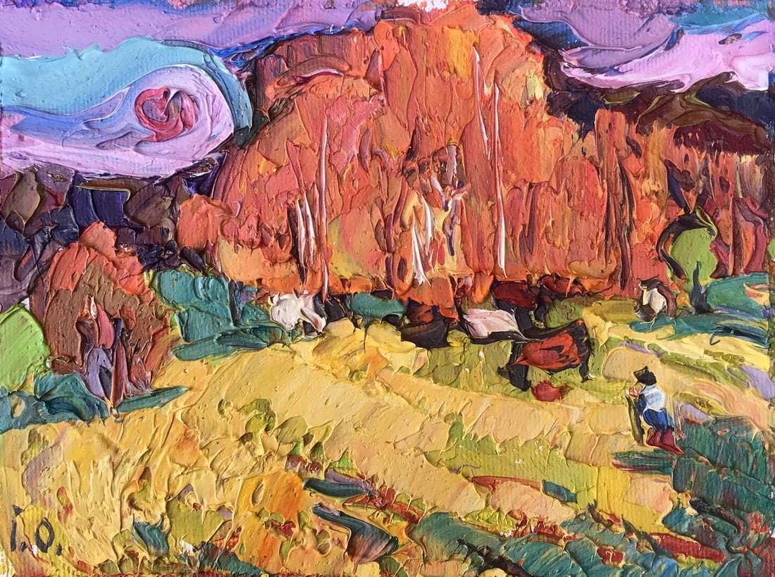 Oil painting The sun is low Kalenyuk Alex: Title: Oil painting The sun is low Kalenyuk Alex Description: No.AAA3072"The Sun is Low" is a mesmerizing oil painting that captures the essence of a tranquil autumn landscape with vivid colors and