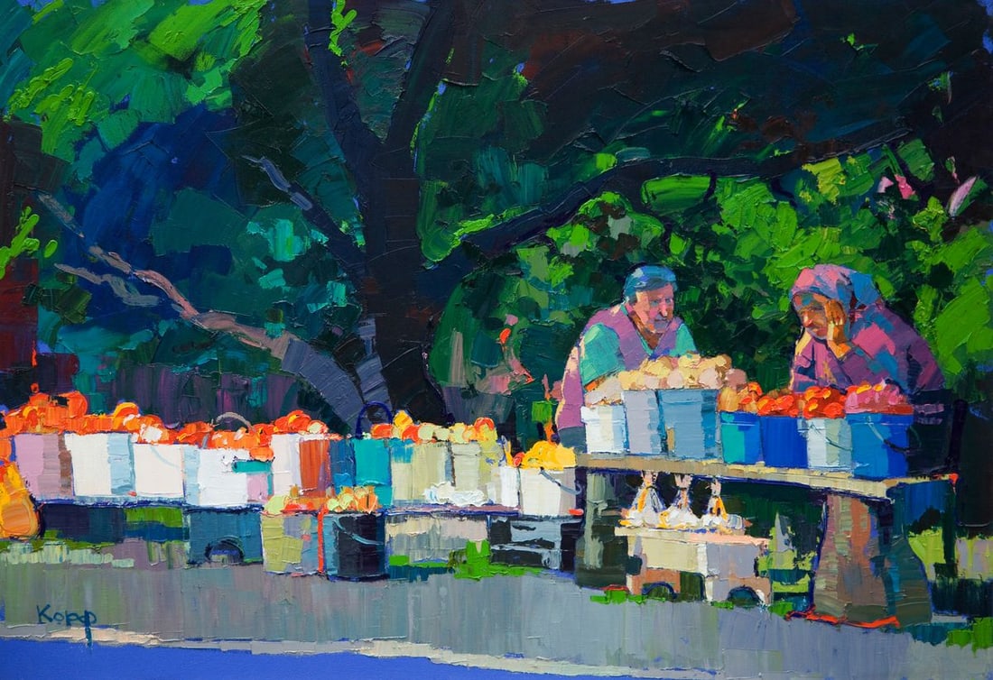 Oil painting Roadside bargaining Natalia Korf-Ivaniuk: Title: Oil painting Roadside bargaining Natalia Korf-Ivaniuk Description: NoKorf 34 *** ABOUT THIS PAINTING *** * TITLE: "Roadside bargaining" * ARTISTS: Natalia Korf-Ivaniuk * SIZE: 90x130 cm/'35.43x