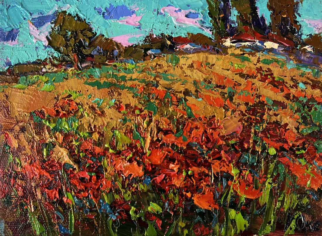 Oil painting Village poppy field Oksana Ivanyuk - 3