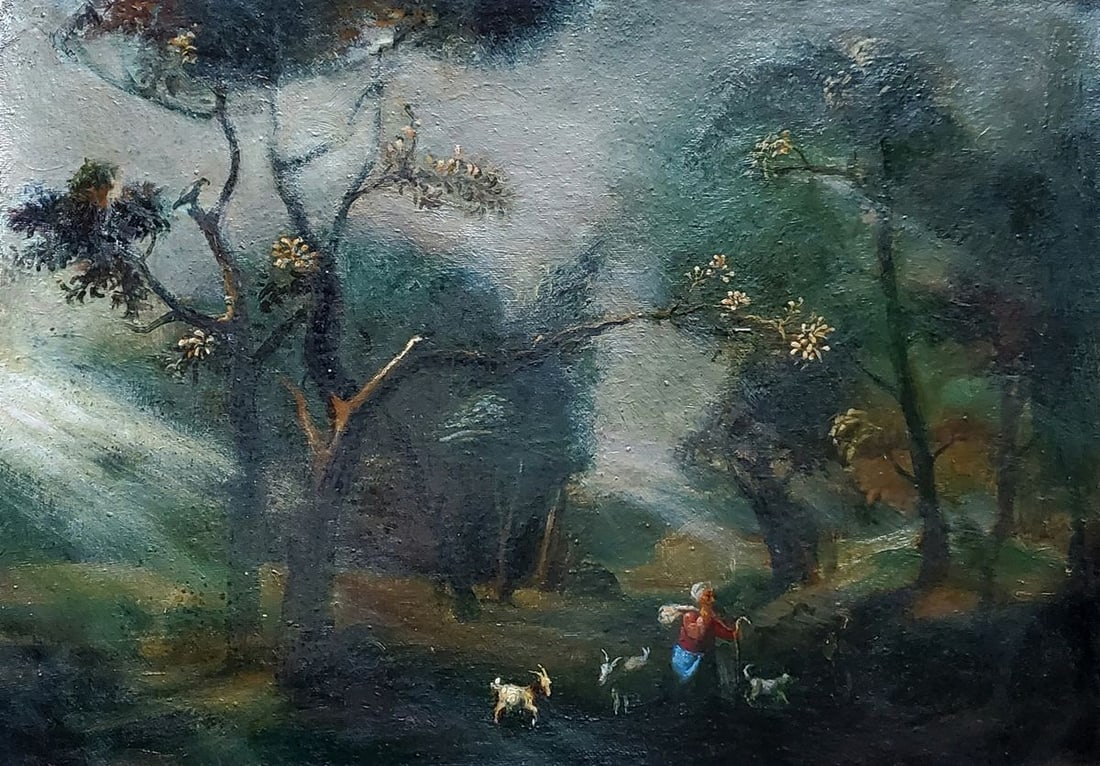 Oil painting Landscape with goats Daniil Litvinov: Title: Oil painting Landscape with goats Daniil Litvinov Description: NoLitv 1258 *** ABOUT THIS PAINTING *** * TITLE: "Landscape with goats" * ARTISTS: Daniil Litvinov * SIZE: 42x29.5 cm/'16.53x11.61