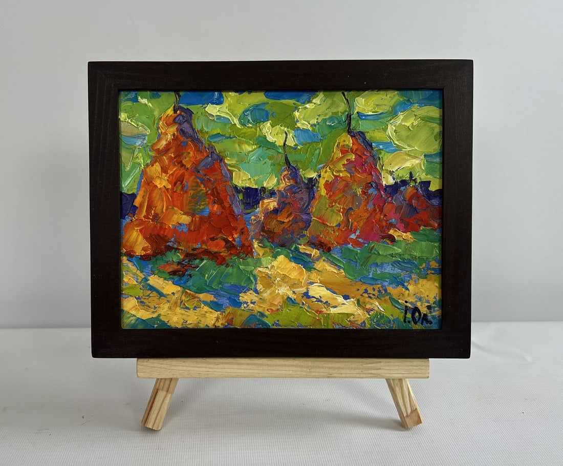 Oil painting Haystacks in the field Alex Kalenyuk: Title: Oil painting Haystacks in the field Alex Kalenyuk Description: NoAAA4505The painting "Haystacks in the Field" radiates warmth and energy, capturing the essence of rural life with an explosion o