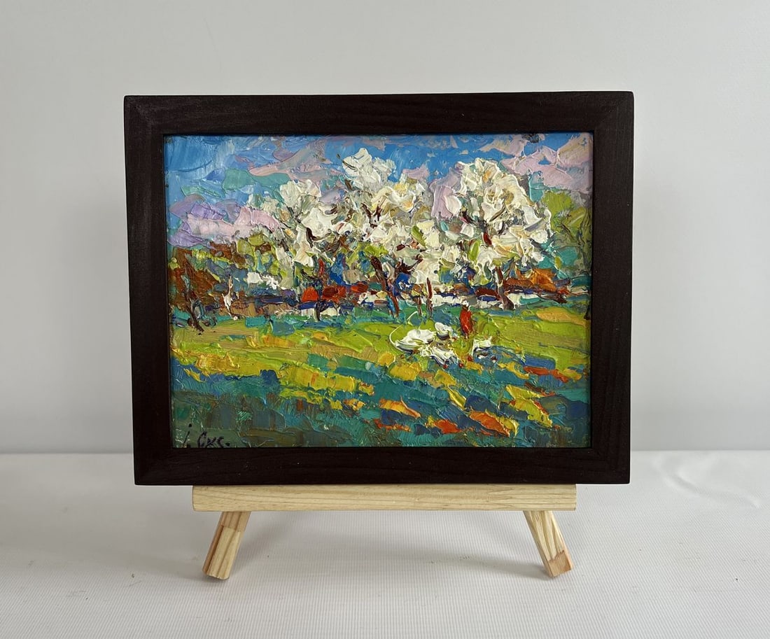 Oil painting Spring has come Oksana Kalenyuk: Title: Oil painting Spring has come Oksana Kalenyuk Description: NoAAA4522This oil painting cardboard is titled "Spring has come" is a vibrant and expressive celebration of the arrival of spring, capt