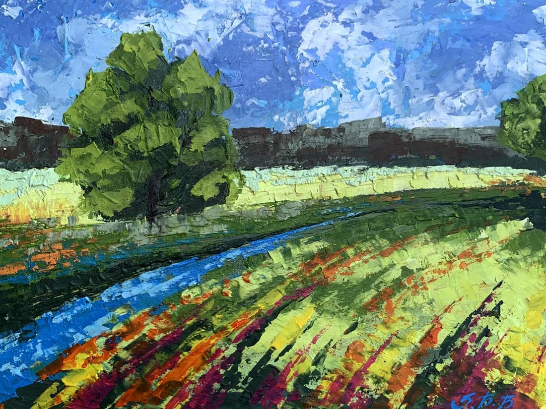 Oil painting Green fields under clear skies V. Zadorozhnya (1 of 12)