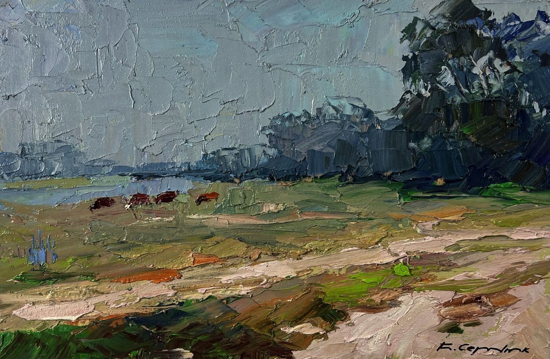 Oil painting Field with cows Boris Serdyuk - 3