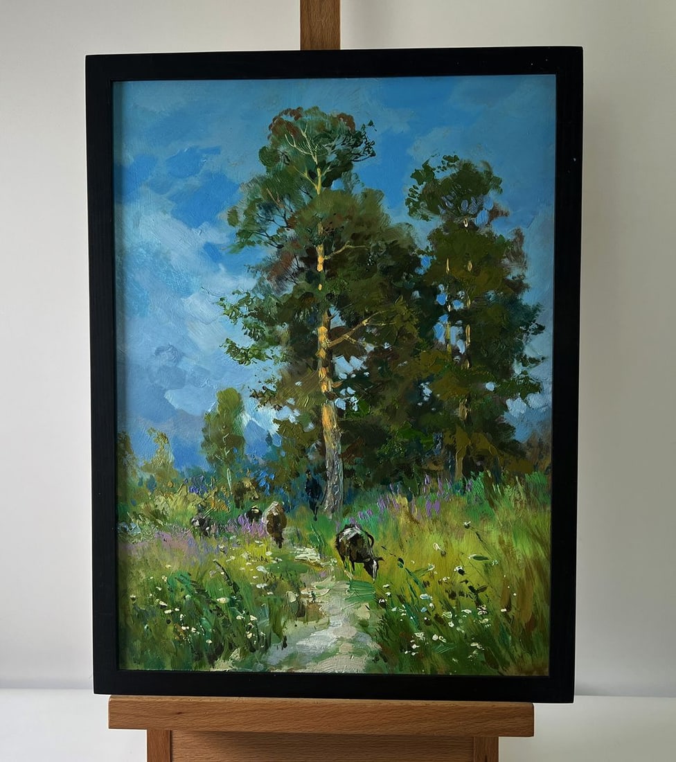 Oil painting Summer road to the forest Yuriy Suprunchuk: Title: Oil painting Summer road to the forest Yuriy Suprunchuk Description: NoAAA5759The Oil painting Cardboard titled "Summer road to the forest" captures the essence of a radiant summer day when