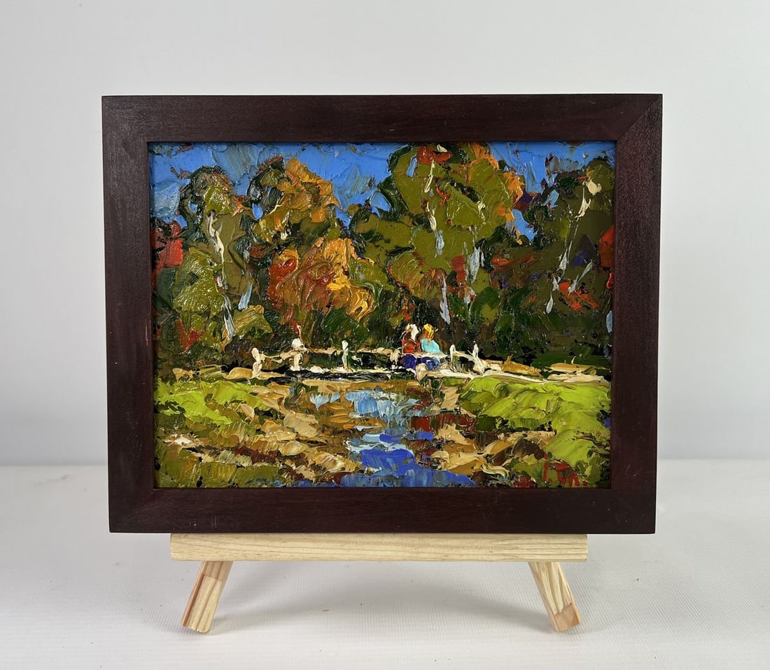 Oil painting The path through the silence of the forest Alex Kalenyuk: Title: Oil painting The path through the silence of the forest Alex Kalenyuk Description: NoAAA5077The oil painting on Cardboard titled "The path through the silence of the forest" captures a vivid