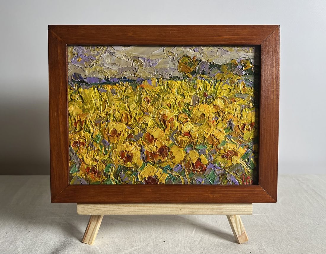 Oil painting Field of sunflowers Alex Kalenyuk: Title: Oil painting Field of sunflowers Alex Kalenyuk Description: NoAAA3823This oil painting cardboard, titled "Field of sunflowers", the composition is dominated by an endless sea of sunflowers,