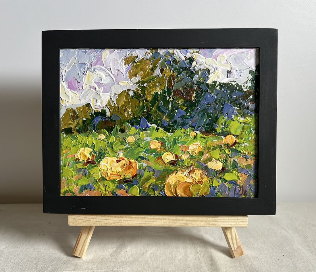 Oil painting Vegetables Alex Kalenyuk: Title: Oil painting Vegetables Alex Kalenyuk Description: NoAAA3927The painting "Vegetables" captures a lush, vibrant vegetable field in the heart of nature, bursting with color and life. The artist