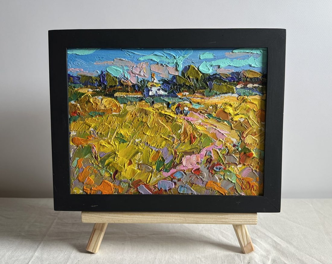 Oil painting The road leading to the village Alex Kalenyuk: Title: Oil painting The road leading to the village Alex Kalenyuk Description: NoAAA4012This oil painting cardboard, titled "The road leading to the village", the artist employs an impasto technique,