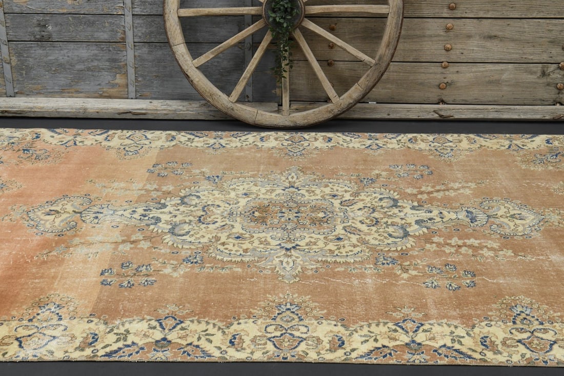 6'6x10'3 ft, FADED Orange Turkish Rug - 7