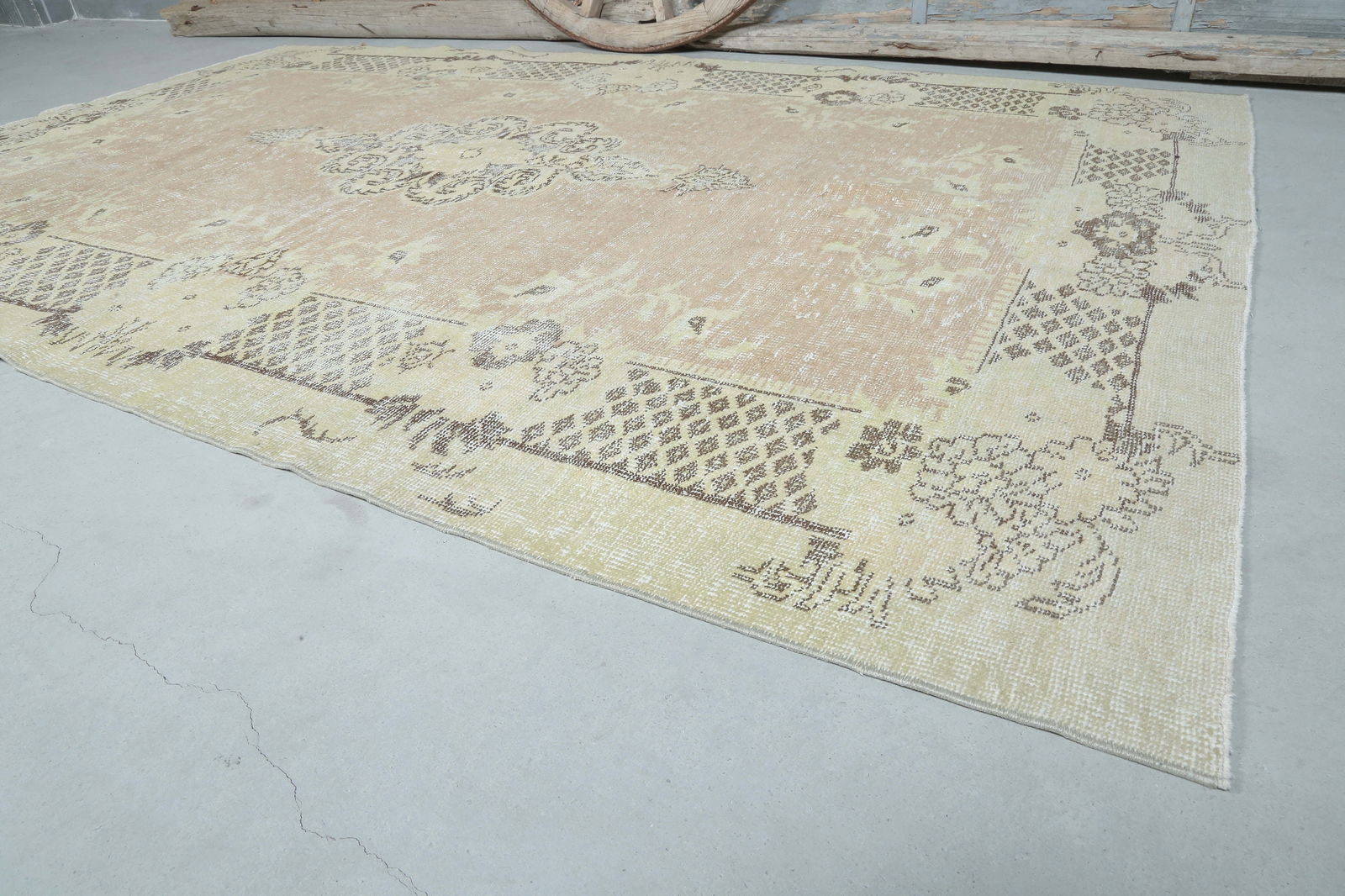 6.1x10 Beige Vintage Turkish Oushak Rug - 14