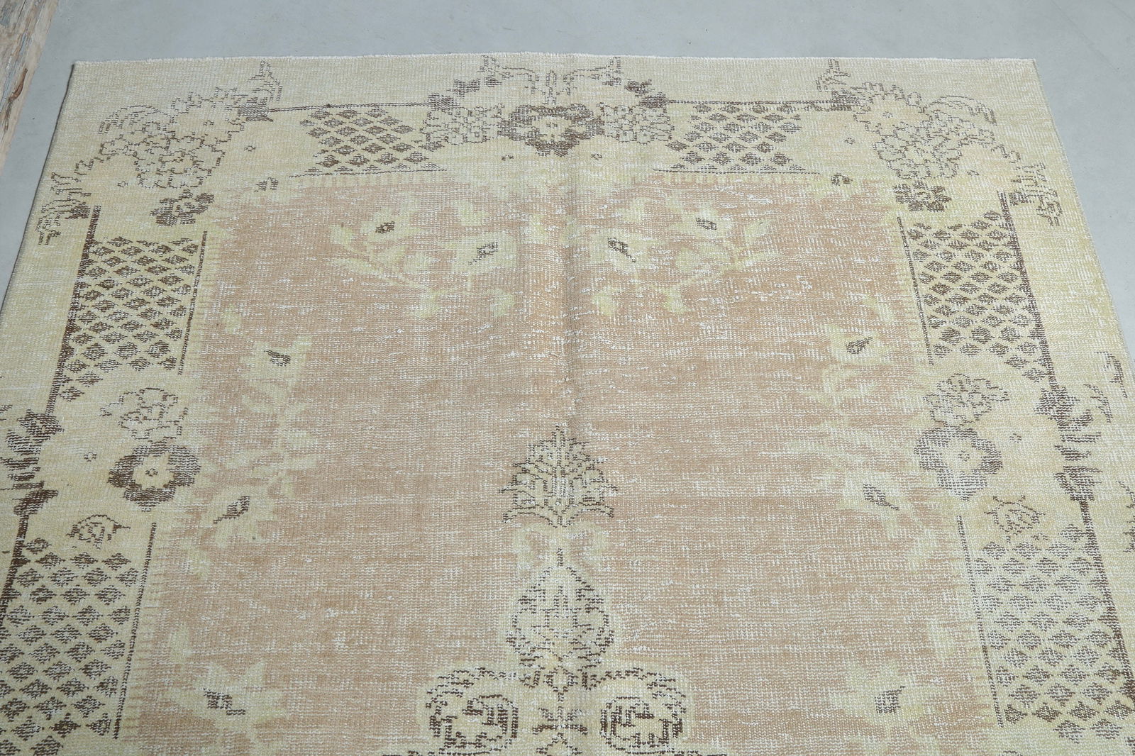 6.1x10 Beige Vintage Turkish Oushak Rug - 15