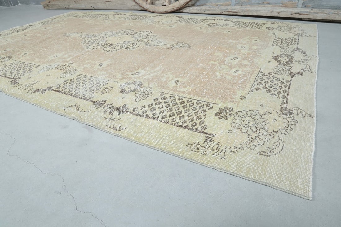 6.1x10 Beige Vintage Turkish Oushak Rug - 5