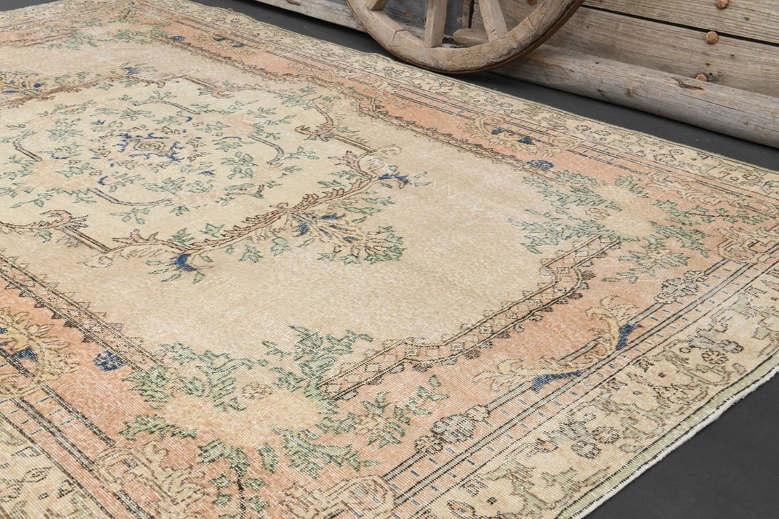 6x10 TURKISH RUG, Vintage Area: Title: 6x10 TURKISH RUG, Vintage Area Origin: Turkey Date/Period: 1960 - 1970 Materials: Wool And Cotton Size: Width: 6.3 feet; Length: 10.3 feet Description: This Turkish one-of-a-kind Vintage Turkis