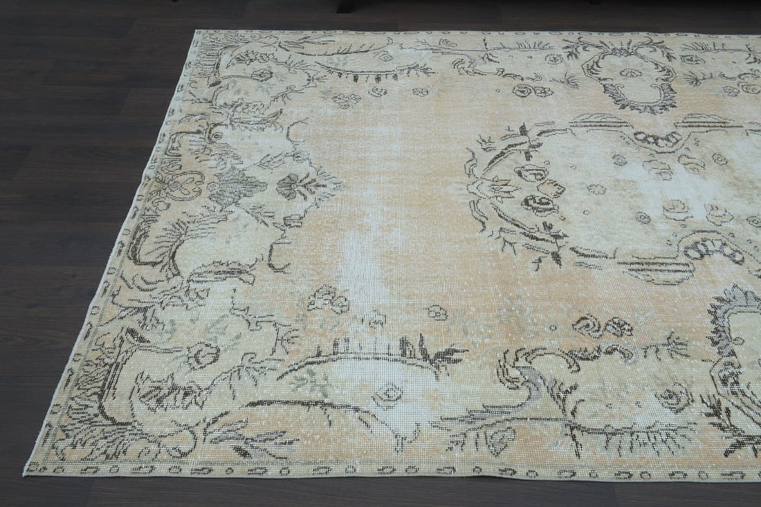 6x10 Beige Turkish rug, Vintage Area Oushak - 9