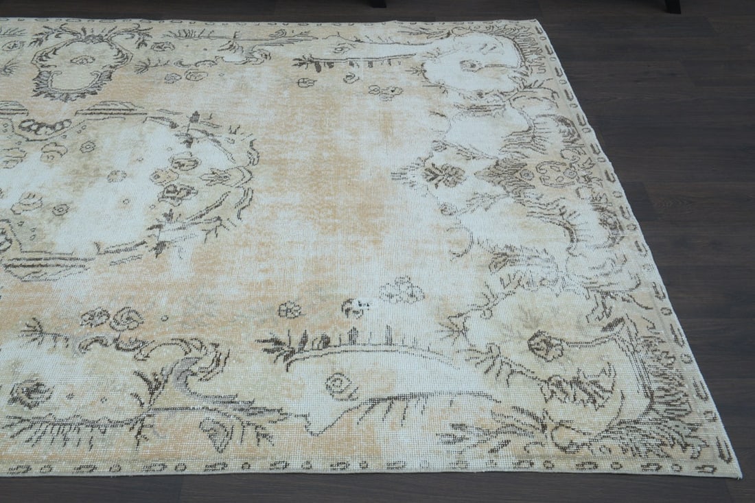 6x10 Beige Turkish rug, Vintage Area Oushak - 10