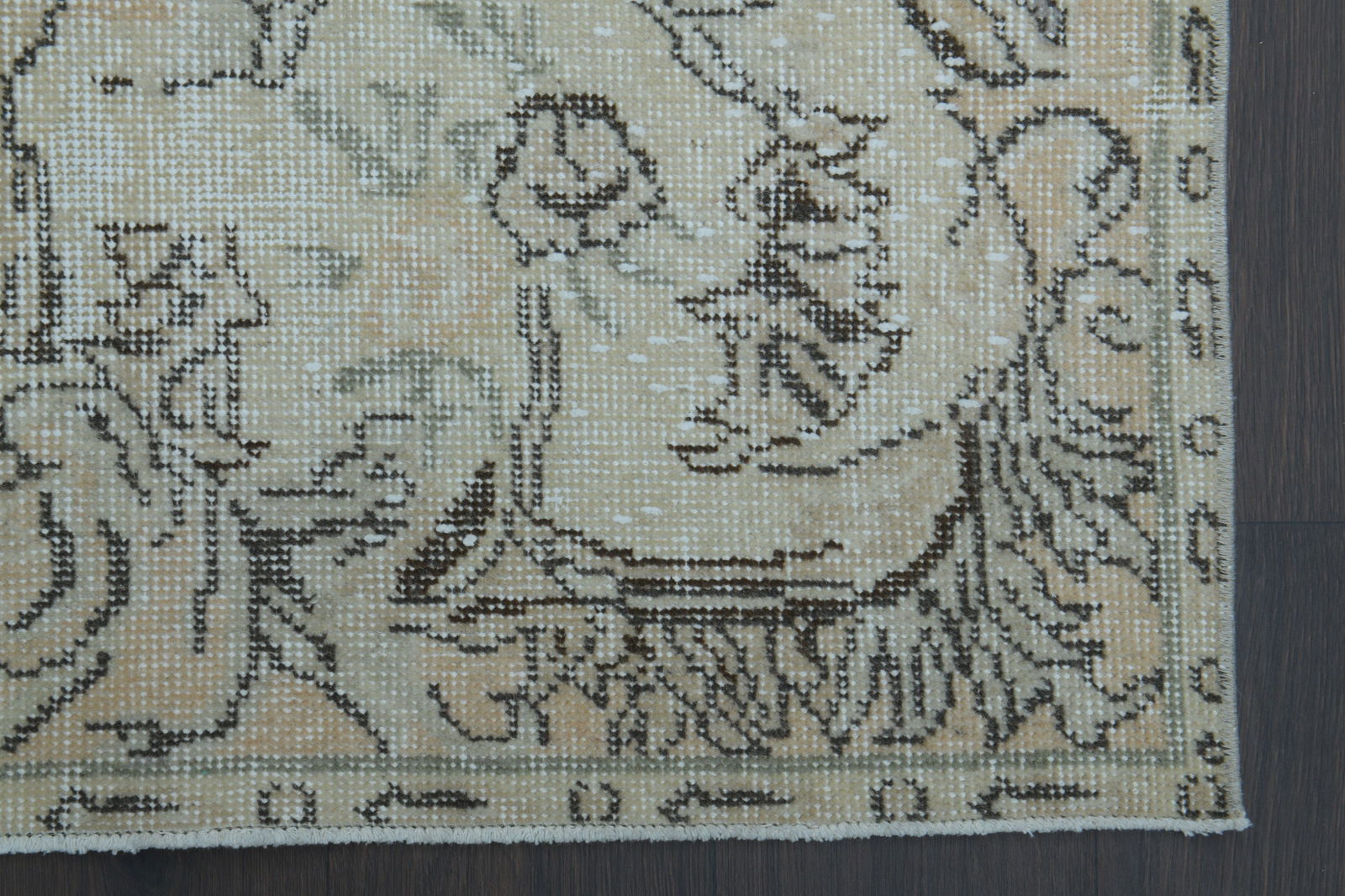 6x10 Beige Turkish rug, Vintage Area Oushak - 14