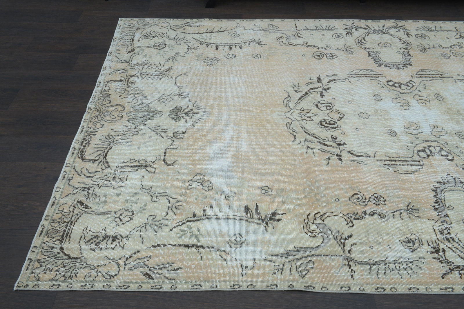 6x10 Beige Turkish rug, Vintage Area Oushak - 18