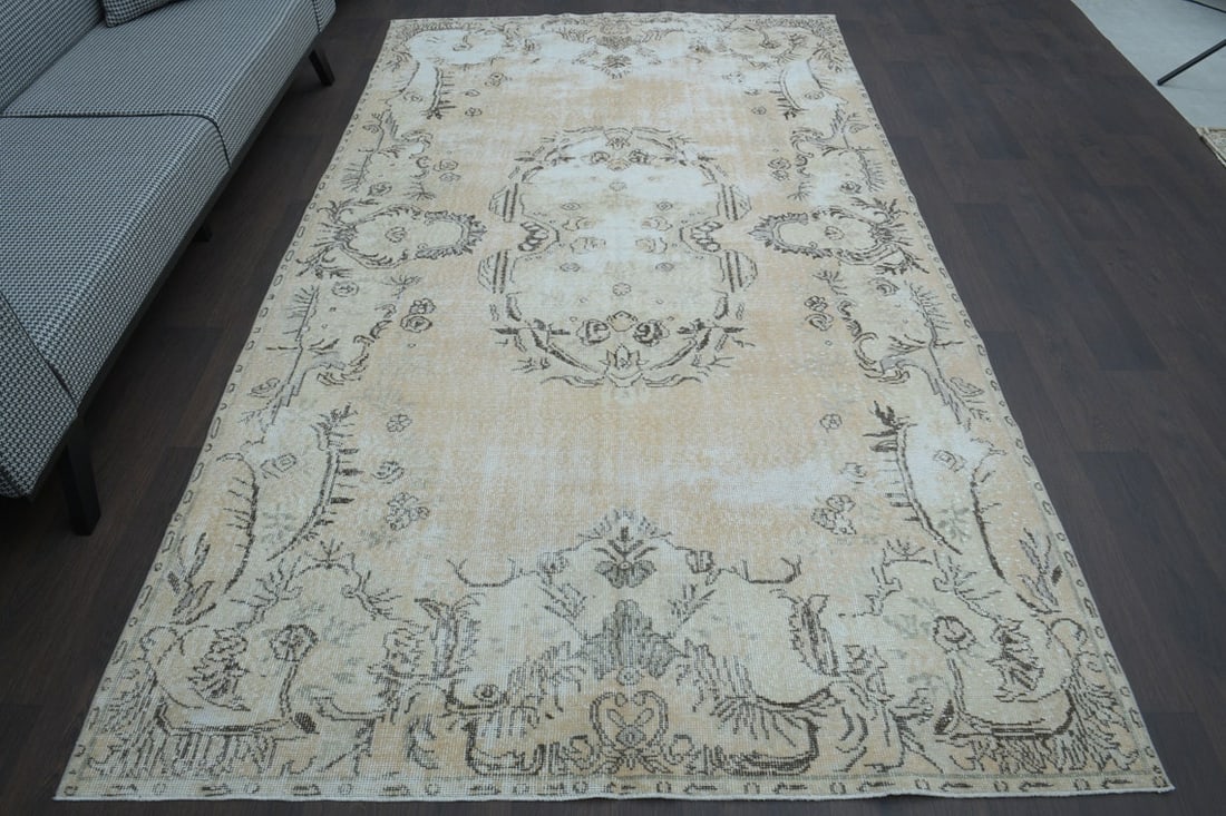 6x10 Beige Turkish rug, Vintage Area Oushak - 2