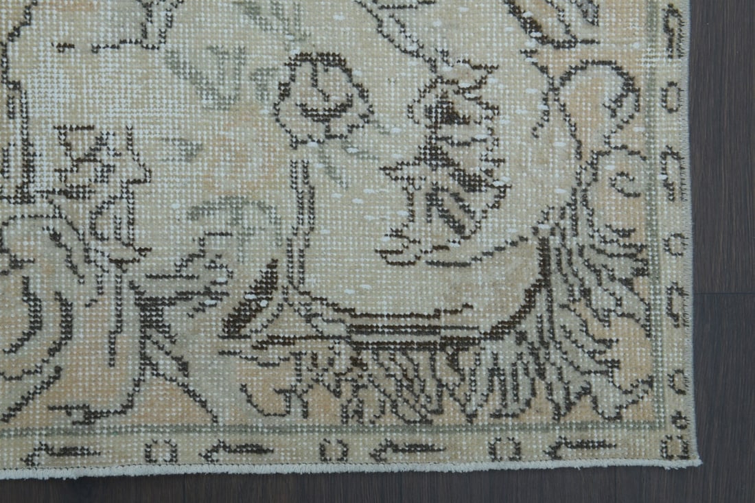 6x10 Beige Turkish rug, Vintage Area Oushak - 5