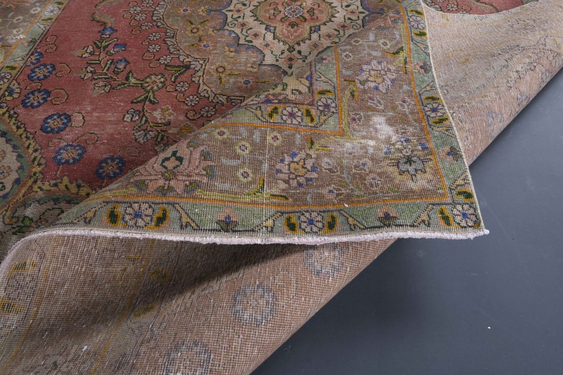6.5x9.5 TURKISH RUG, Brown Beige Pink Vintage - 9