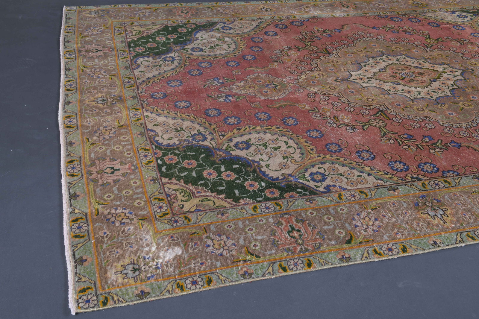 6.5x9.5 TURKISH RUG, Brown Beige Pink Vintage - 14