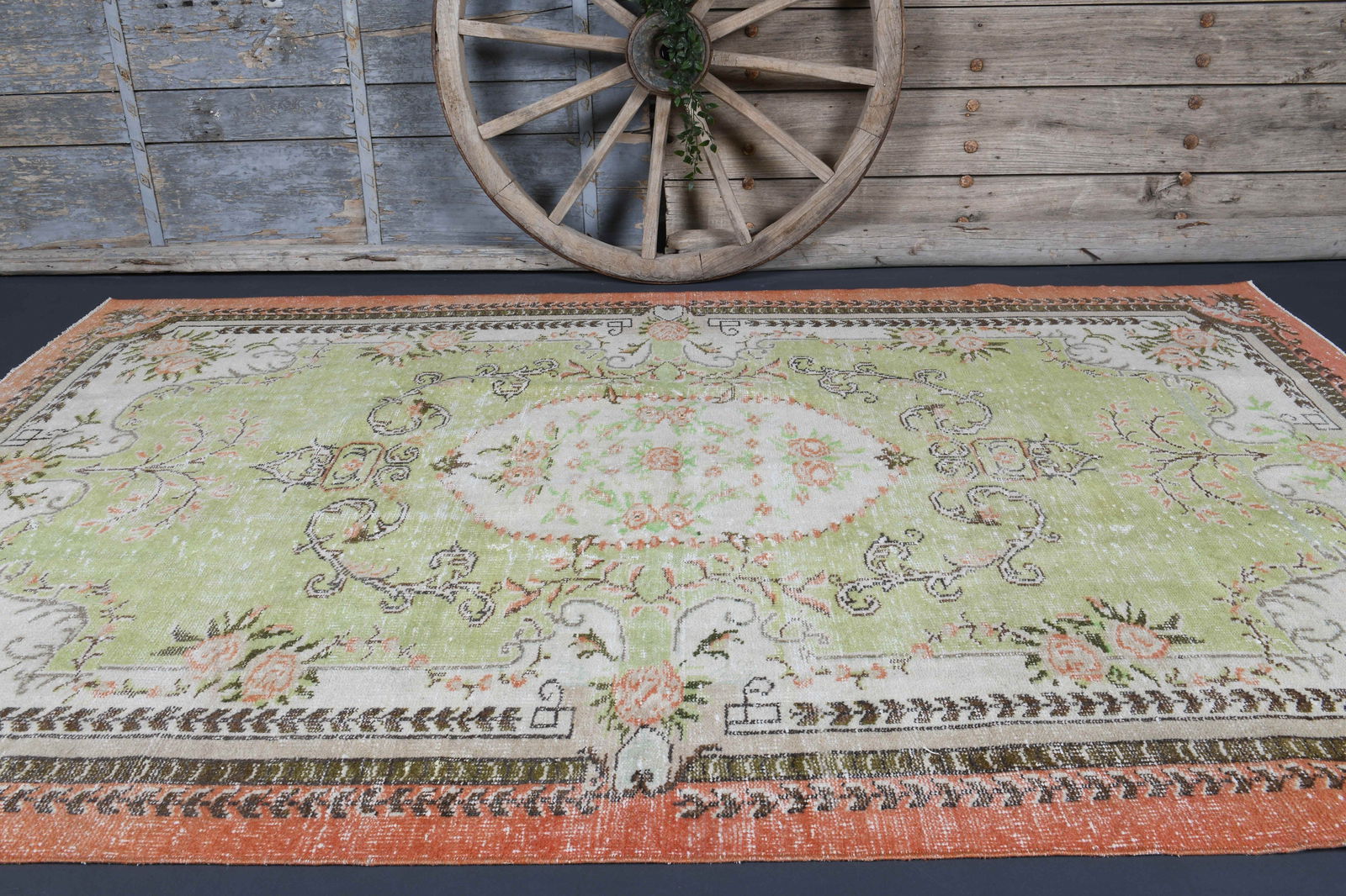 6.2x9.8 Vintage Rugs, Green Beige - 12