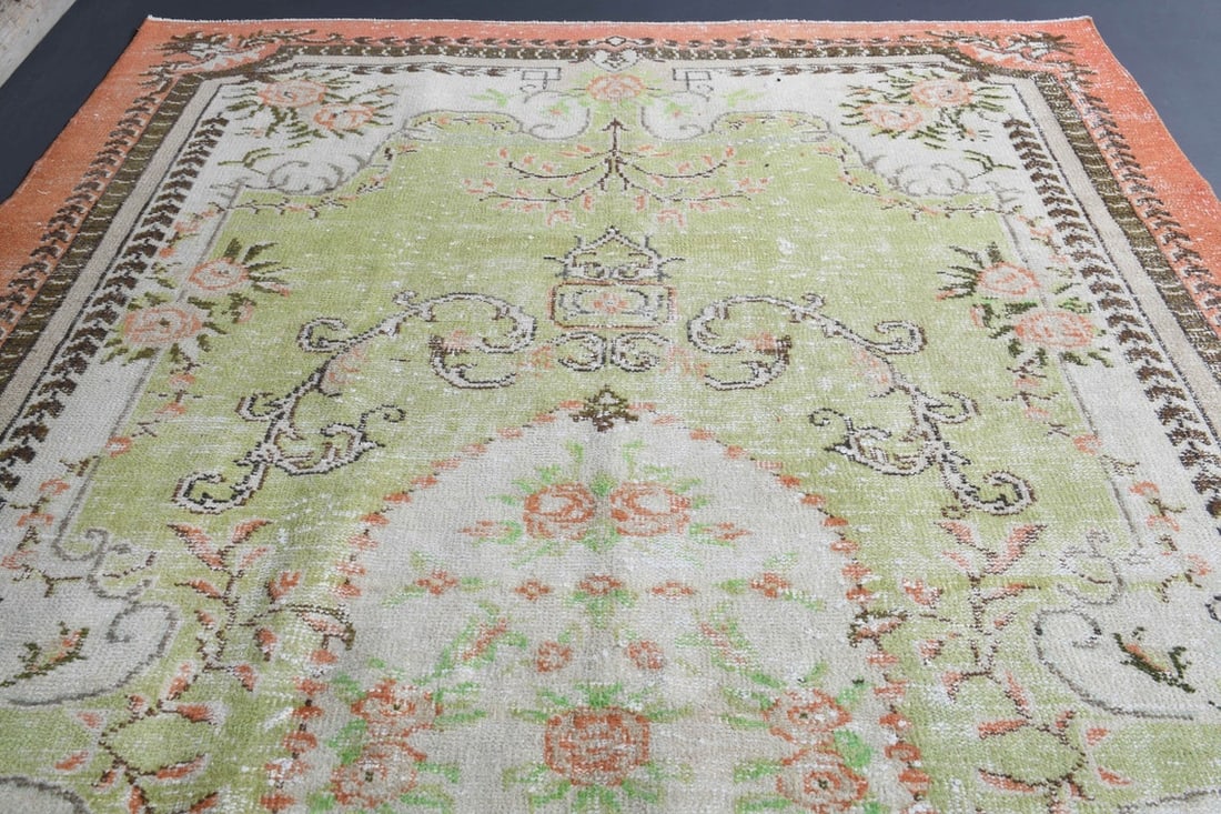 6.2x9.8 Vintage Rugs, Green Beige - 7