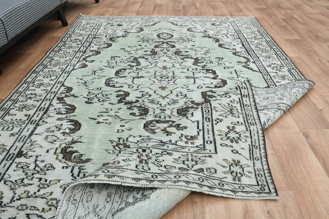 .9x8.8 ft, Turkish Rug, Green Beige Brown - 9