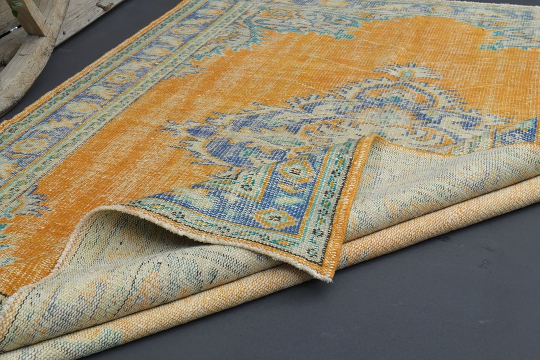 5.7x8.5 TURKISH RUG, Distressed Orange Boho Chic Décor - 10