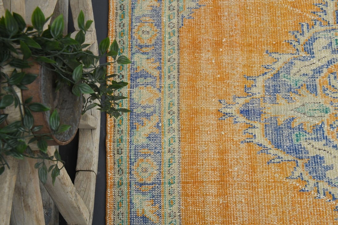 5.7x8.5 TURKISH RUG, Distressed Orange Boho Chic Décor - 6