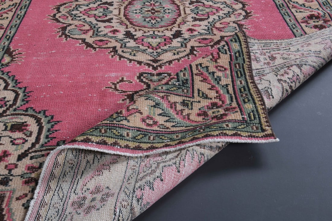 5x9 Turkish Pink Rug, Oriental Vintage Area Rug - 10