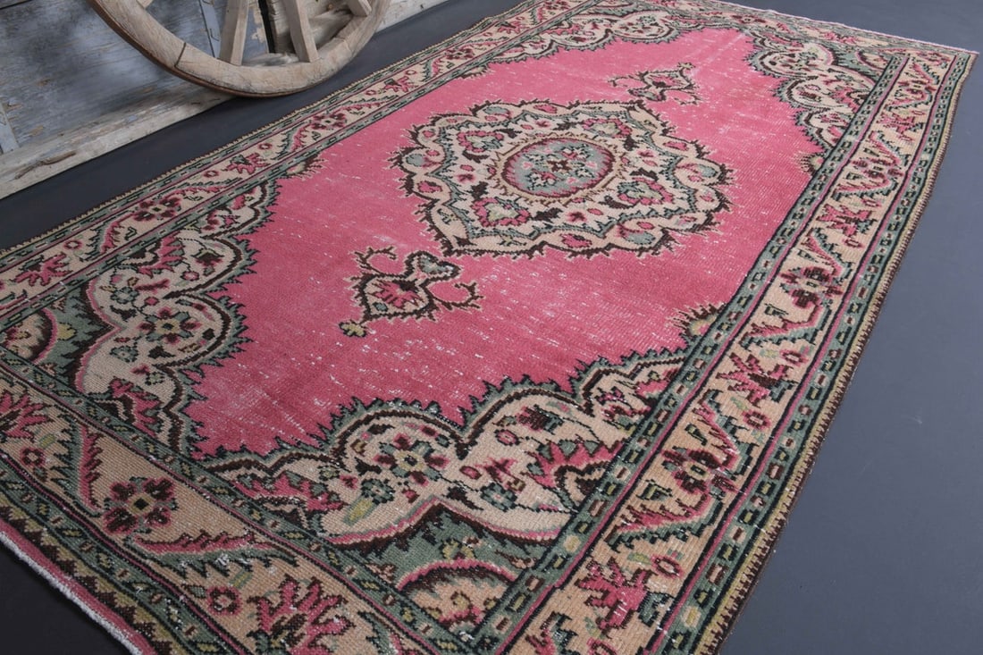 5x9 Turkish Pink Rug, Oriental Vintage Area Rug - 3