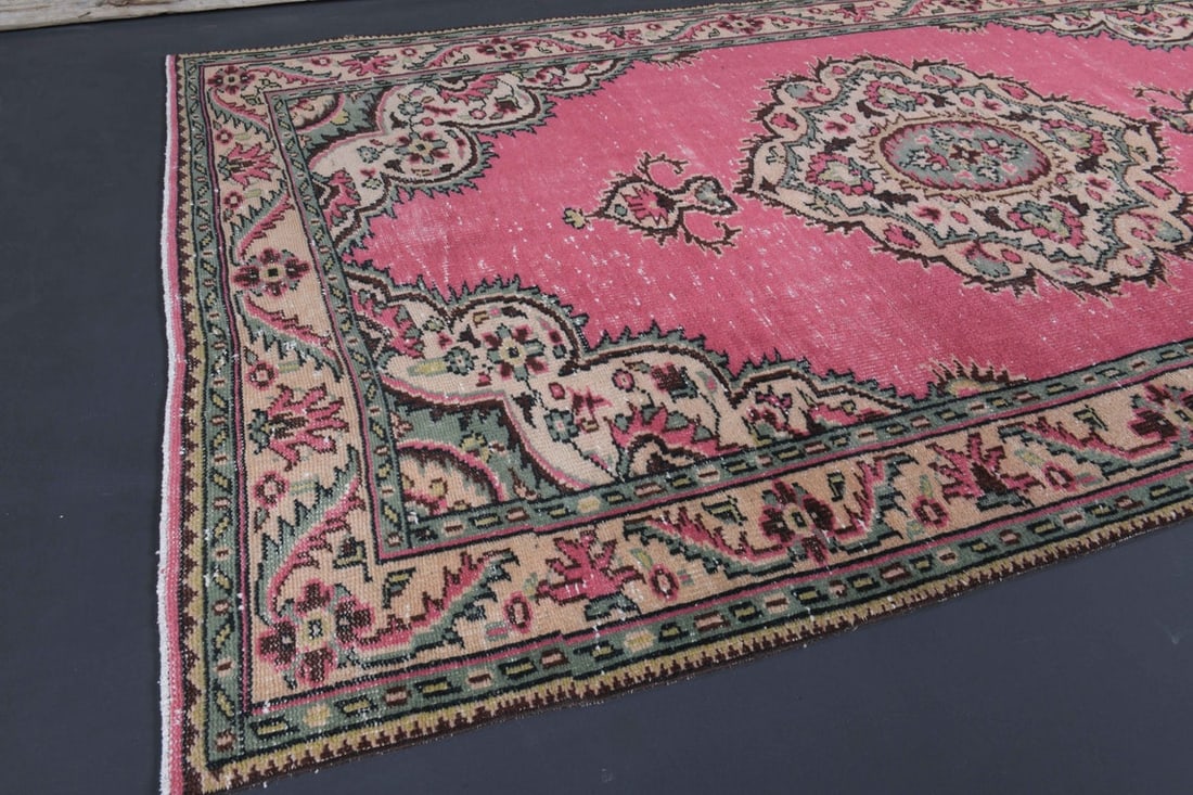5x9 Turkish Pink Rug, Oriental Vintage Area Rug - 5