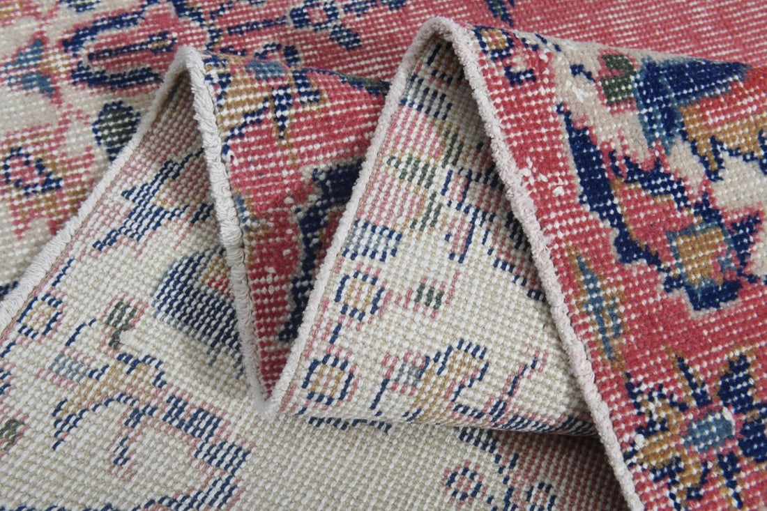 7.1x10'2 ft, VINTAGE TURKISH RUG, Living Room: Title: 7.1x10'2 ft, VINTAGE TURKISH RUG, Living Room Origin: Turkey Date/Period: 1960 - 1970 Materials: Wool And Cotton Size: Width: 7.1 feet; Length: 10.2 feet Description: This Turkish one-of-a-kind