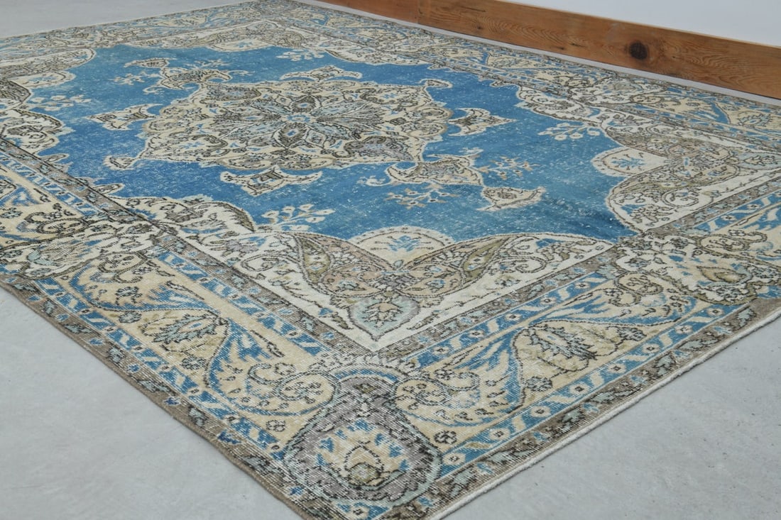 7.1x10.3 ft, BLUE TURKISH RUG - 3