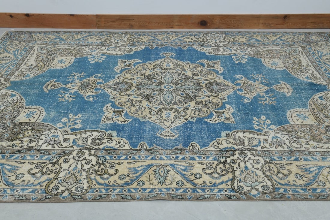 7.1x10.3 ft, BLUE TURKISH RUG - 4
