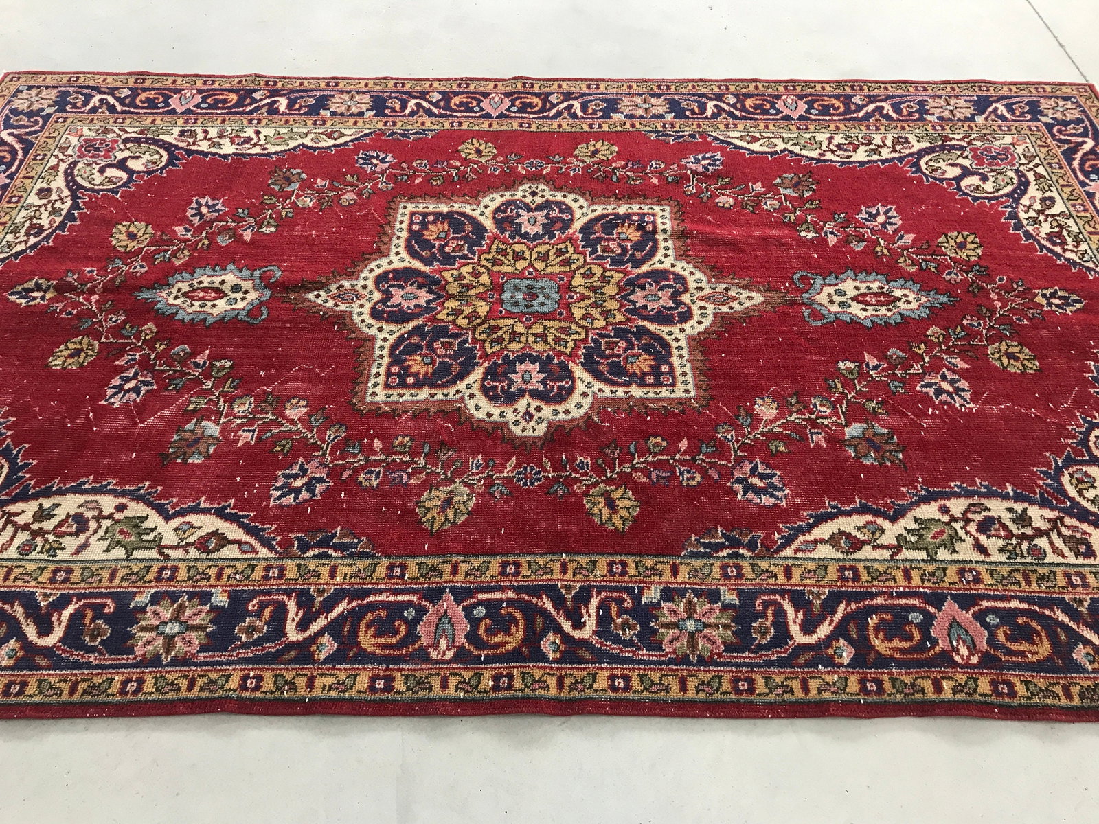5.7x9.5 ft, RED TURKISH RUG, Vintage Oushak - 15