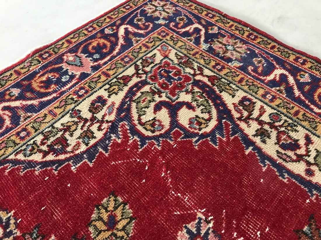 5.7x9.5 ft, RED TURKISH RUG, Vintage Oushak - 7