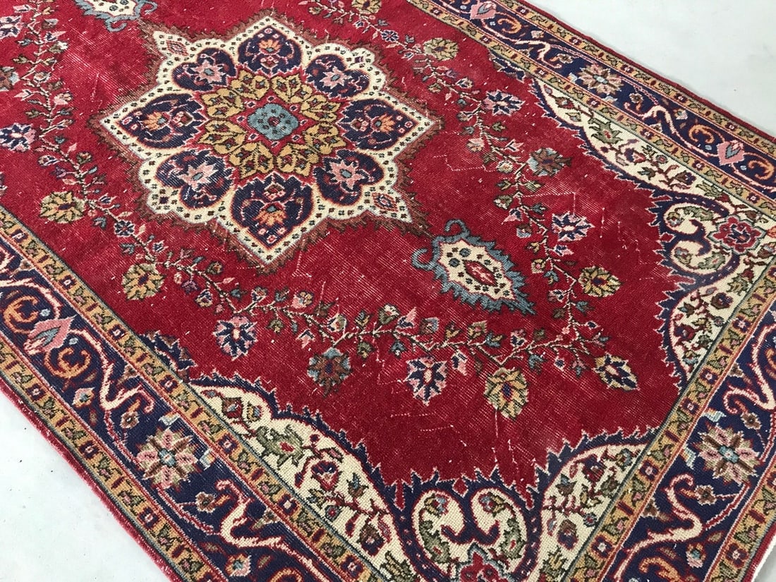 5.7x9.5 ft, RED TURKISH RUG, Vintage Oushak - 8