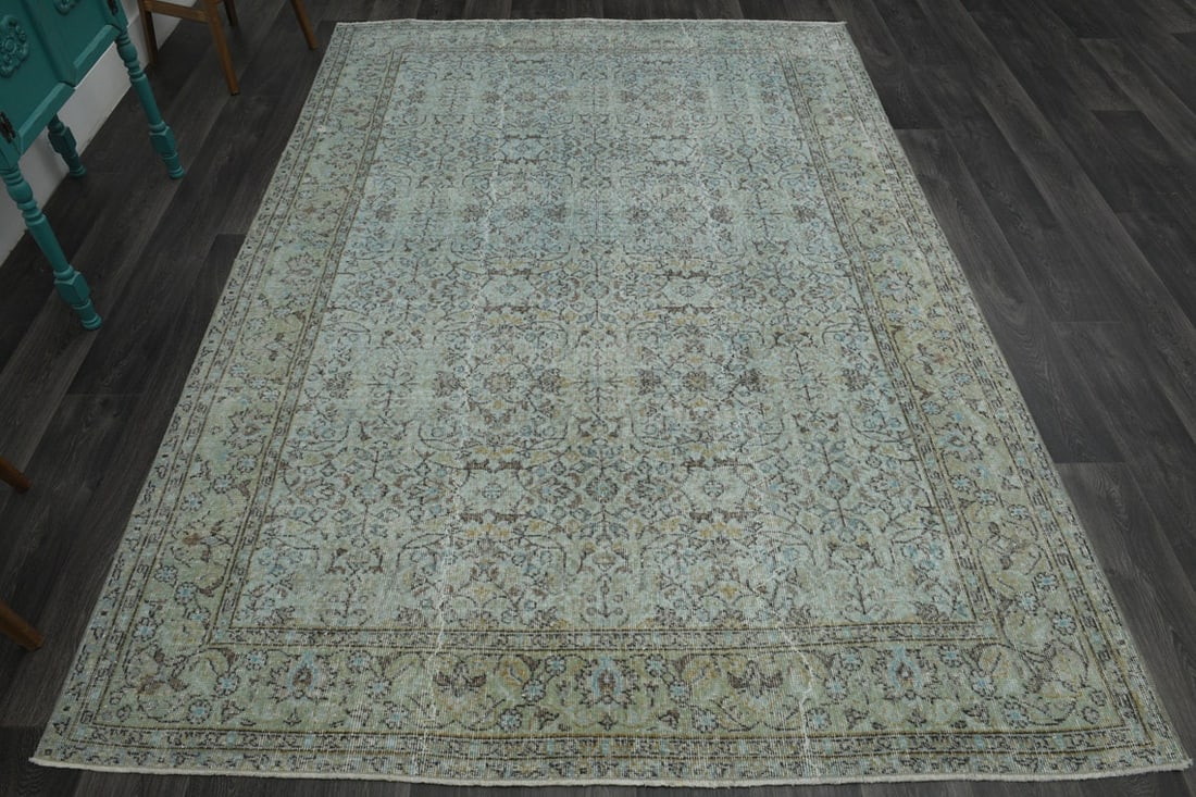 6.9x9.8 ft, VINTAGE Rug, TURKISH: Title: 6.9x9.8 ft, VINTAGE Rug, TURKISH Origin: Turkey Date/Period: 1960 - 1970 Materials: Wool And Cotton Size: Width: 6.9 feet; Length: 9.8 feet Description: This Turkish one-of-a-kind Vintage Turki